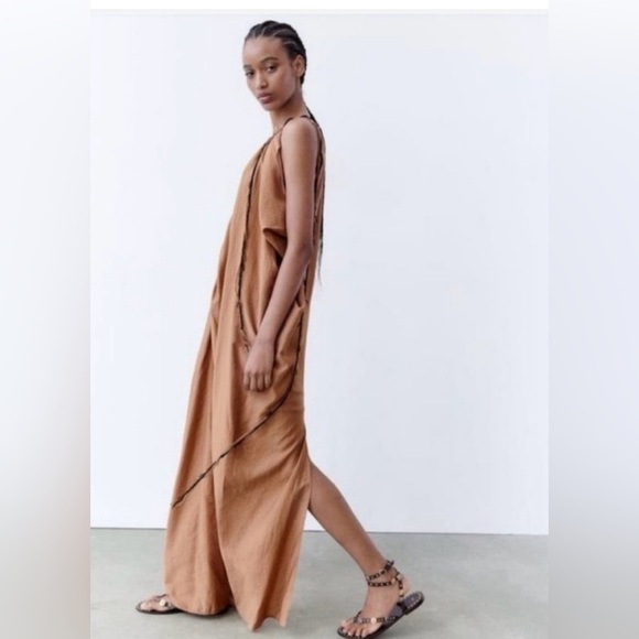 Zara Dresses & Skirts - #1080 Zara Sleeveless Tan Draped Maxi Dress